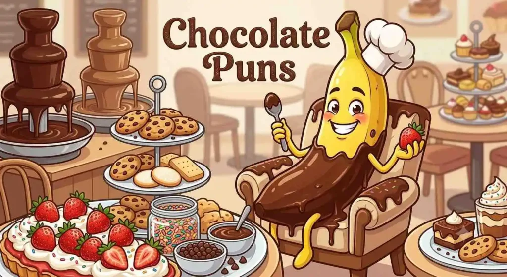 Chocolate dipped banana laughing happily