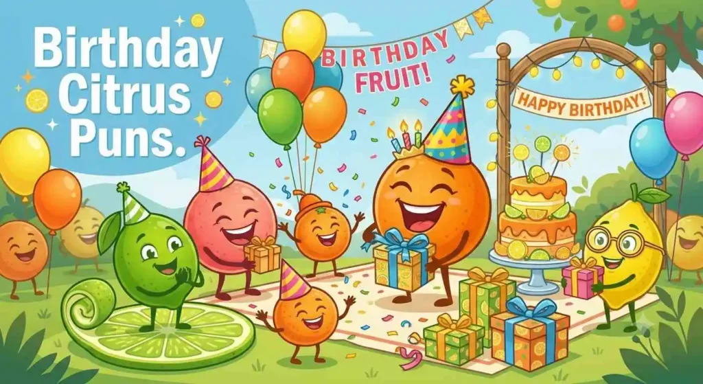 Citrus fruits celebrating birthday party