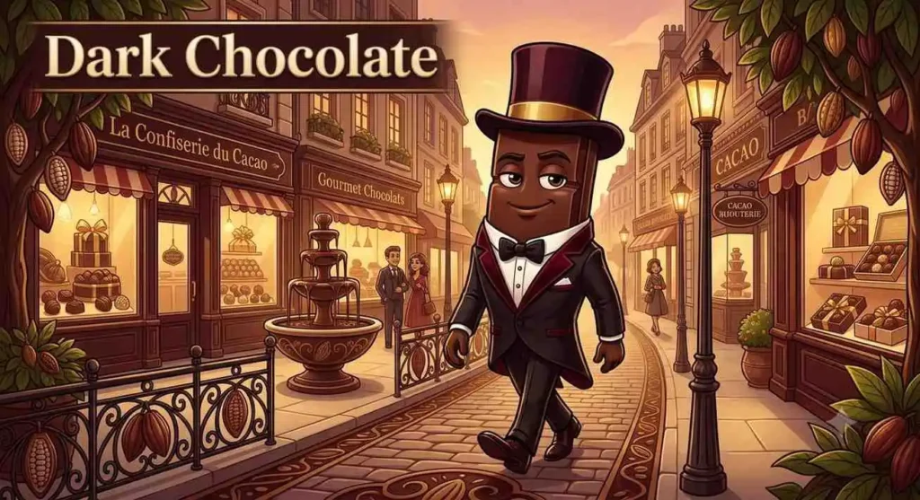 Cute dark chocolate smiling.