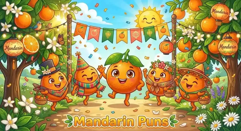 Funny mandarin fruit friends.