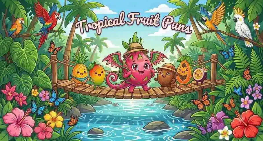 Happy tropical fruit friends