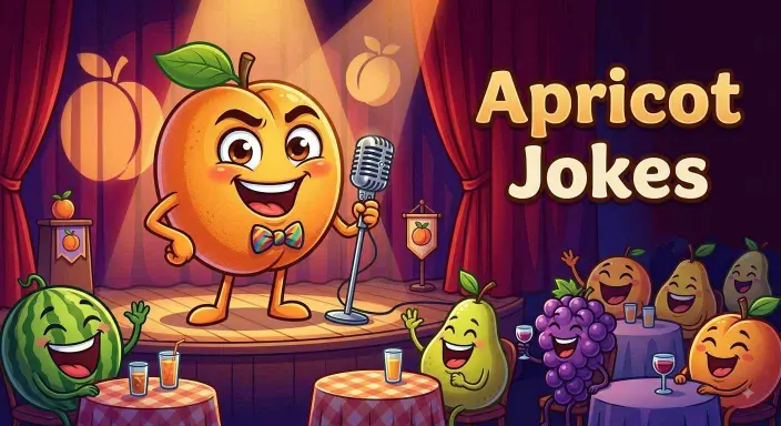 Funny apricot character telling jokes