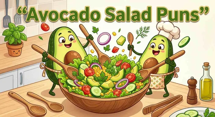 Funny avocado making a colorful salad