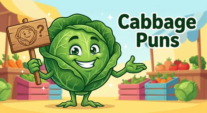 Funny cabbage mascot making puns