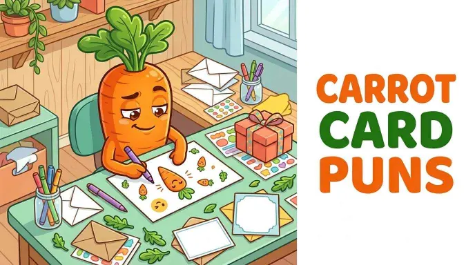 Carrot writing a funny greeting card