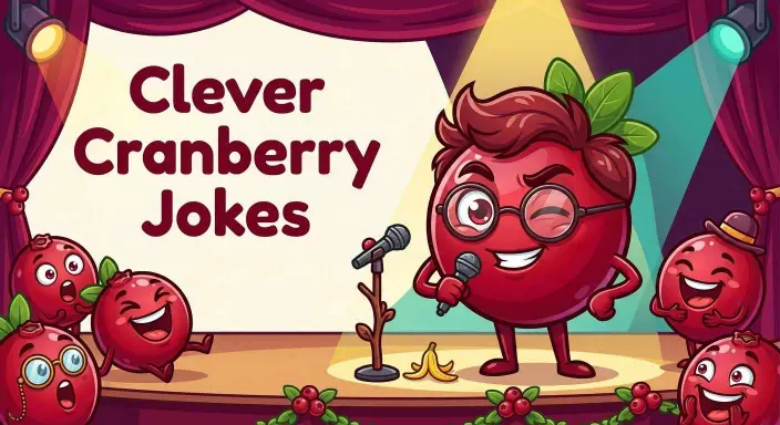 Clever cranberry character making jokes