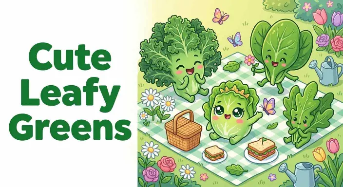 Cute leafy greens vegetable characters