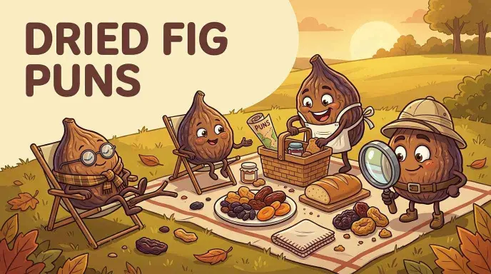 Funny dried figs on picnic table