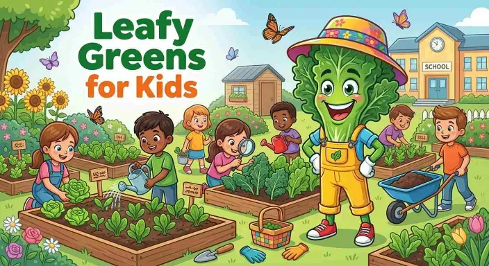 Kids playing with leafy greens