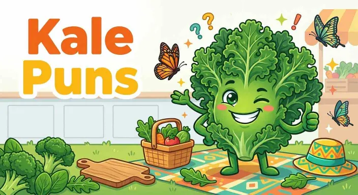Funny kale mascot making a pun