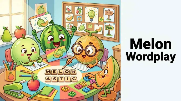 Playful melon characters creating wordplay