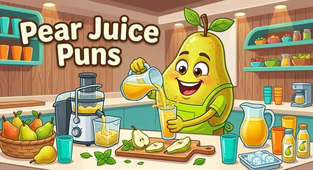 Funny pear making fresh juice