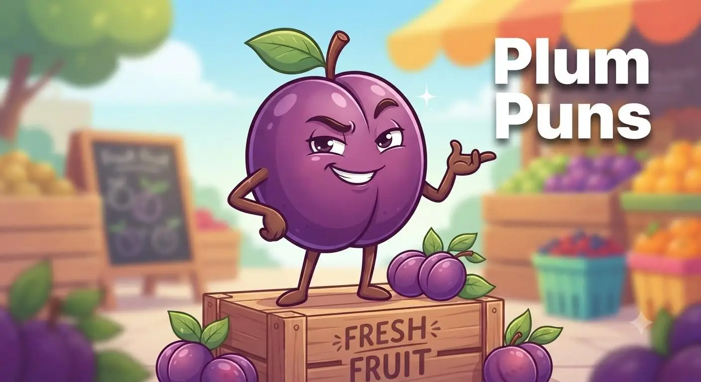Funny plum with playful expression