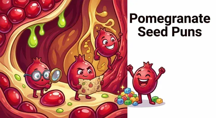 Funny pomegranate seeds playing together