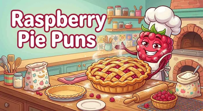 Funny raspberry pie in bakery