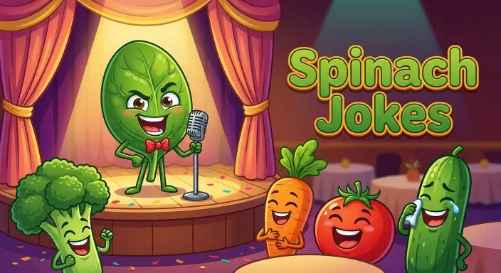 Funny spinach character telling jokes.