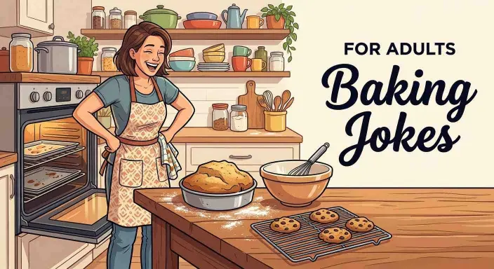 Adult baker laughing in kitchen