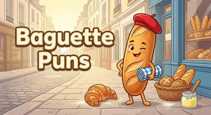 Funny baguette with beret