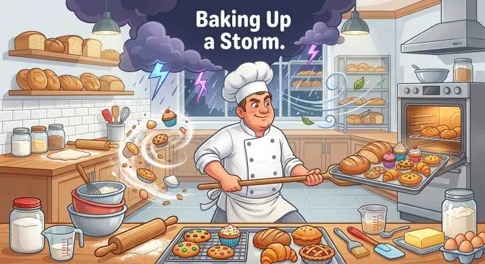 baker baking during storm