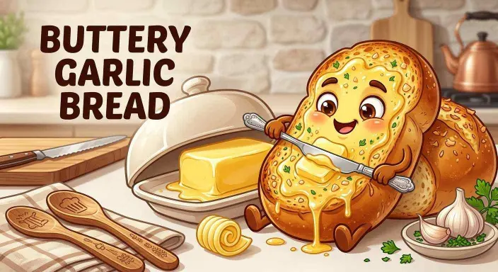 Buttery garlic bread illustration