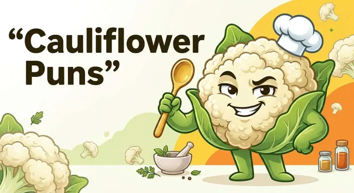 Funny cauliflower mascot making puns
