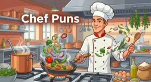 Funny chef cooking in kitchen