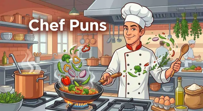 Funny chef cooking in kitchen