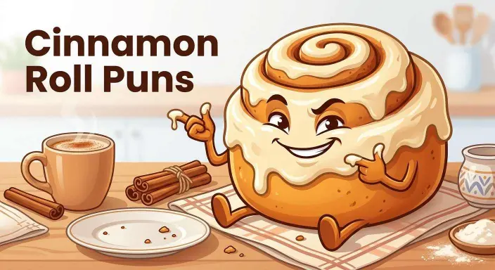 Funny cinnamon roll with coffee