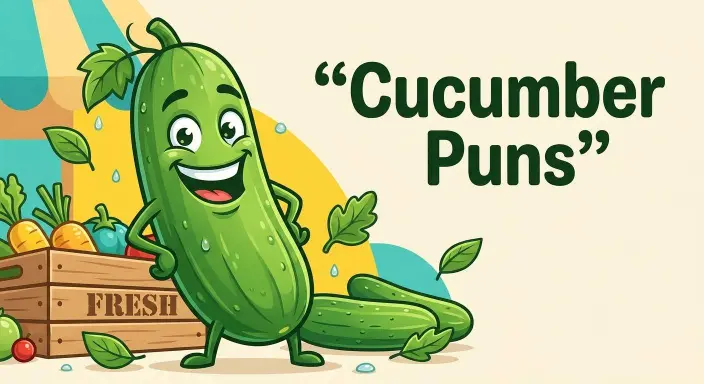 Funny cucumber character posing cheerfully.