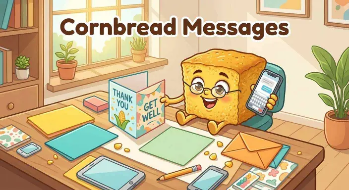 Cornbread character texting on phone