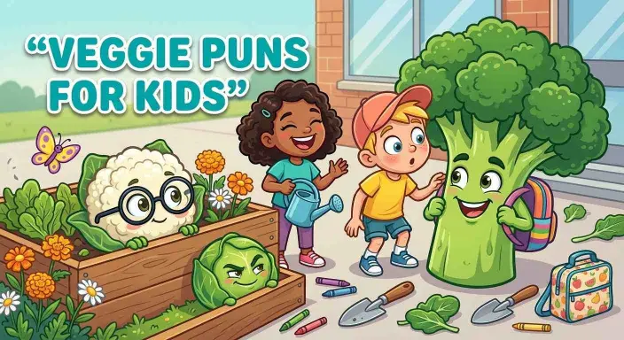 Kids laughing with vegetable characters