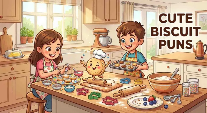 Cute biscuit character entertaining kids