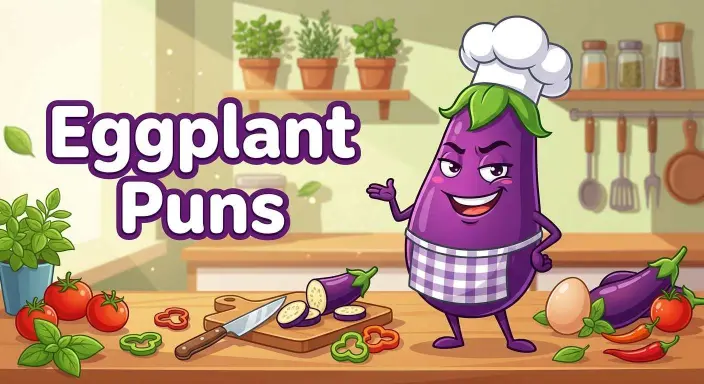 Funny eggplant with pun props