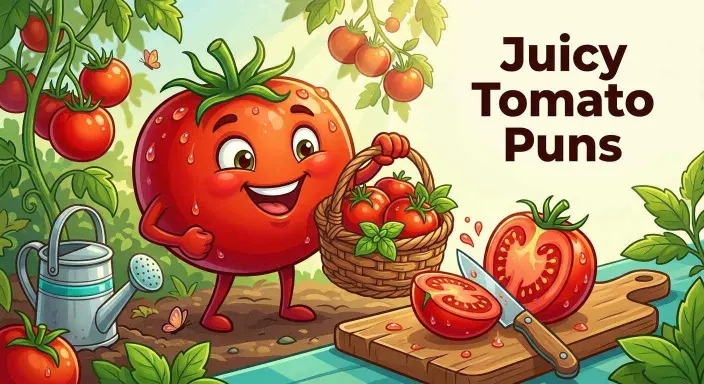 Juicy tomato character in garden