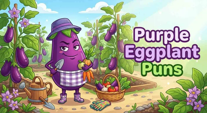 Purple eggplant character in garden