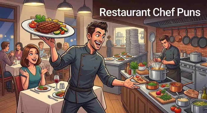 Funny chef serving restaurant customers