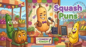 Funny squash characters sharing jokes