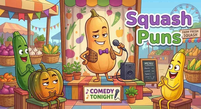 Funny squash characters sharing jokes