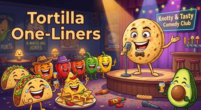 Funny tortilla character telling food jokes